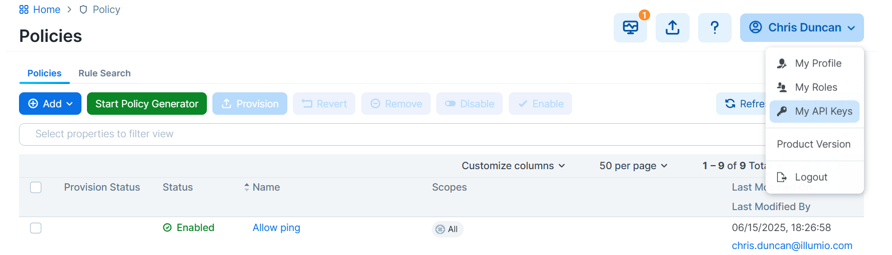 How to create an API key via the UI